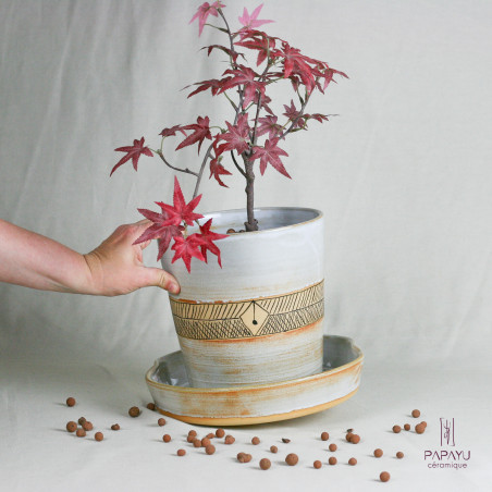 Pot de fleurs "2 en 1" - Blanc à frise noire