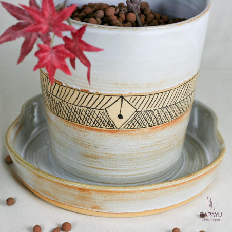 Pot de fleurs "2 en 1" - Blanc à frise noire