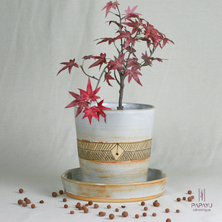 Pot de fleurs "2 en 1" - Blanc à frise noire